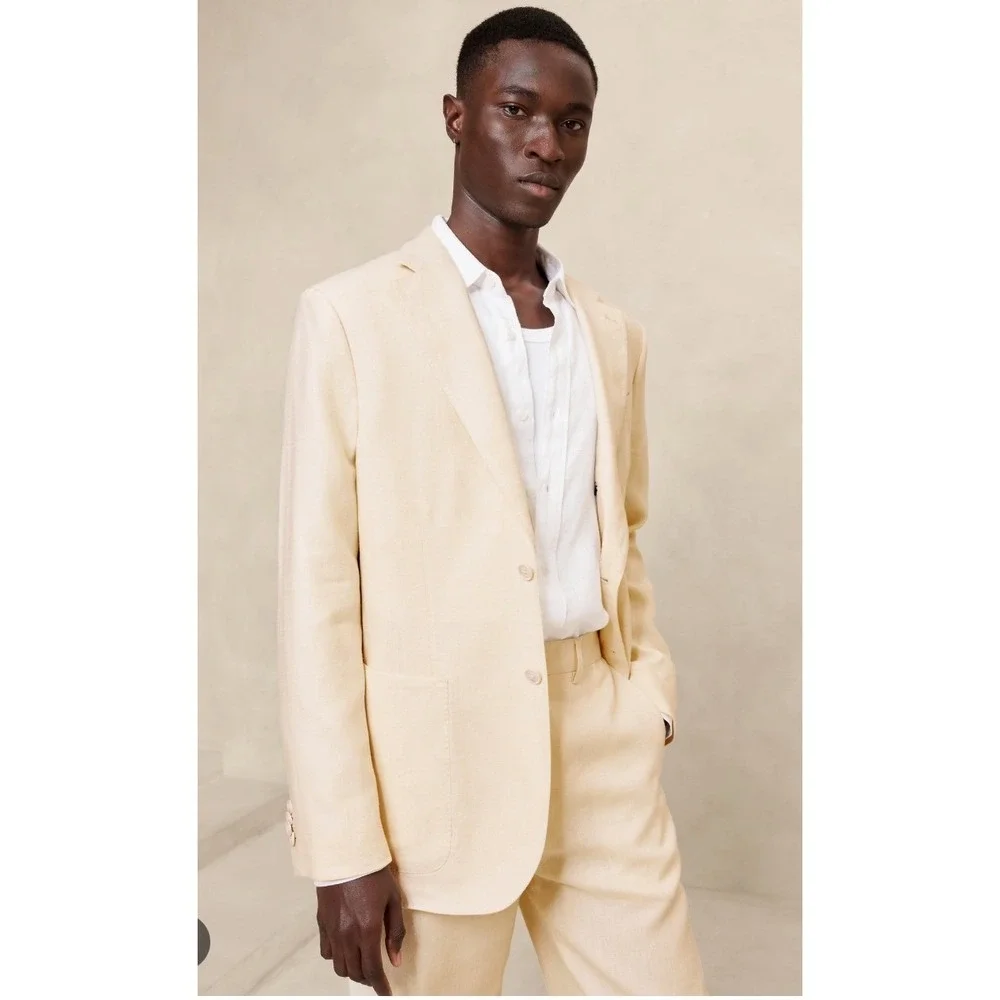 NWT Banana Republic Soquel Linen Suit Butter Yellow 40S Tailored Slim fit 34